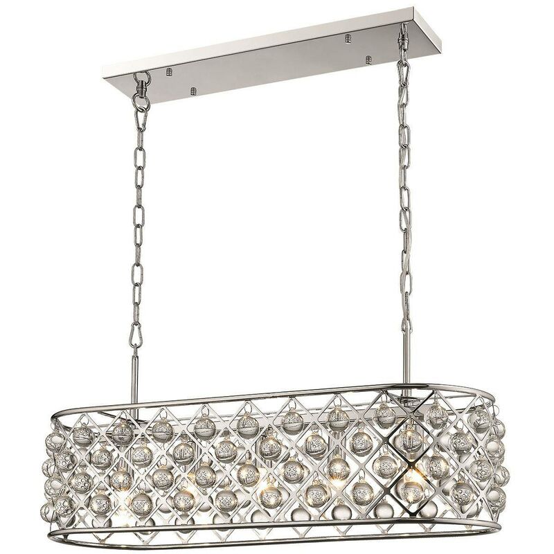 5 Light Oval Ceiling Pendant Chrome, Clear with Crystals, E14 - Spring Lighting