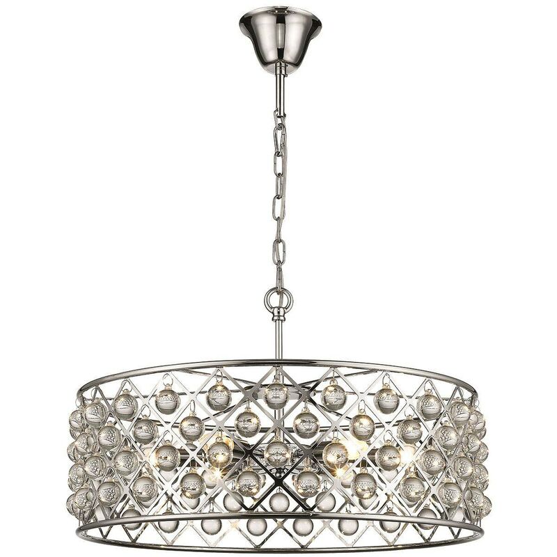 Spring Lighting - 6 Light Large Ceiling Pendant Chrome, Clear with Crystals, E14