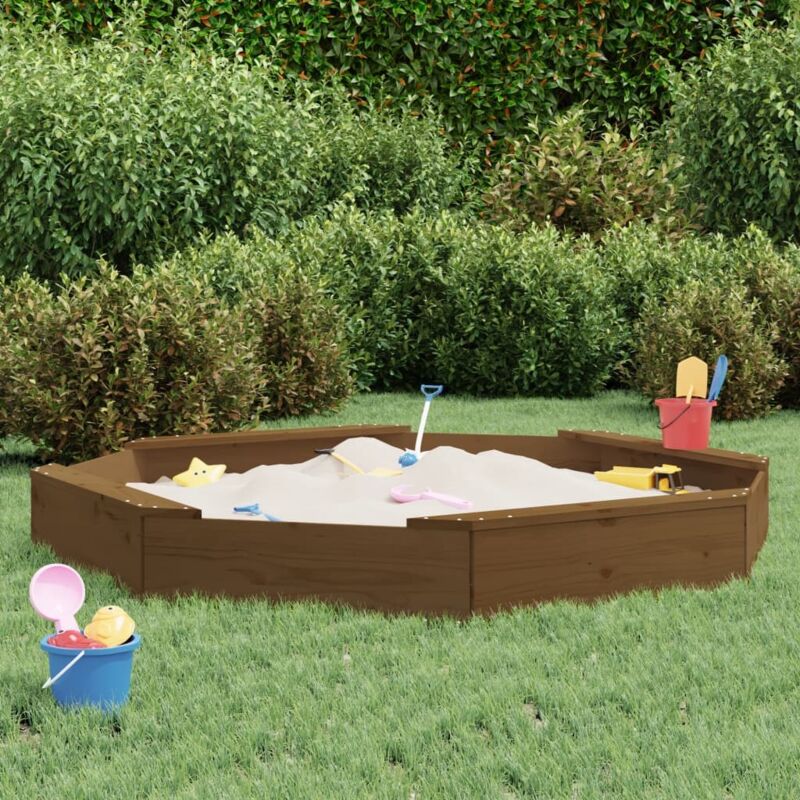 Sandbox With Seats Honey Brown Octagon Solid Wood Pine Vidaxl