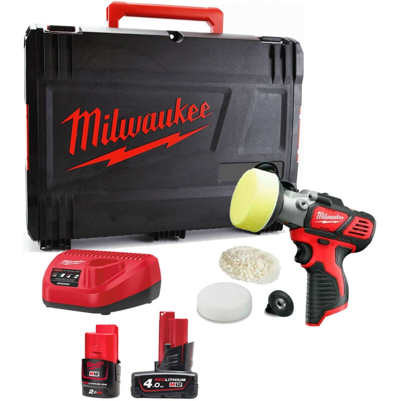 M12BPS-421X 12V sub Compact Polisher/Sander 4933447799 - 1x 4Ah Battery, 1x 2Ah Battery, Charger & Dynacase - Milwaukee