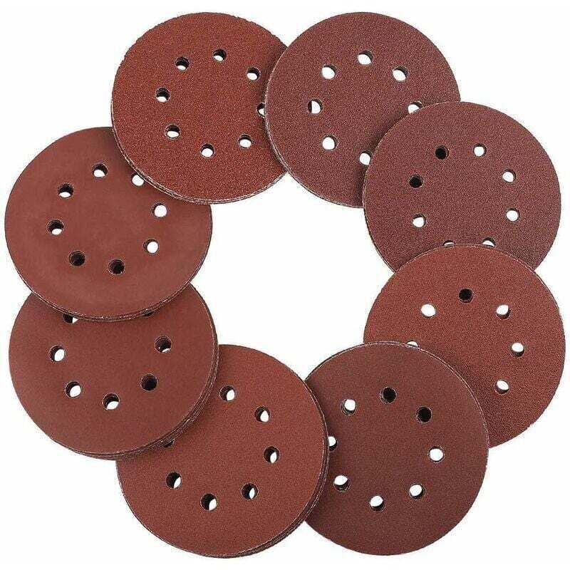 Sanding discs for sanders, 125 mm, Velcro - 100 pieces, random orbital sander sandpaper, 8 holes each, 20 x 60/80/100/120/240 grit, 125 mm random