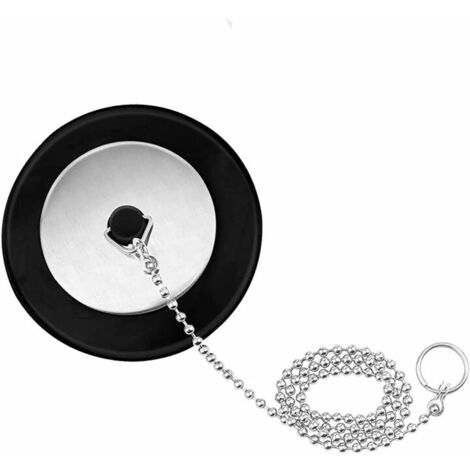 Sandiyago Bouchon de baignoire avec chaîne à billes en acier inoxydable plaqué chrome pour bonde de 50 mm Noir 2pcs，