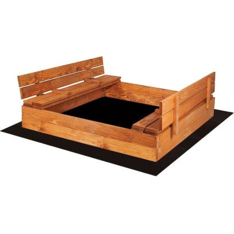 SPRINGOS Sandkasten mit Sitzbank 120 x 120 cm Abdeckung Holz imprägniert
