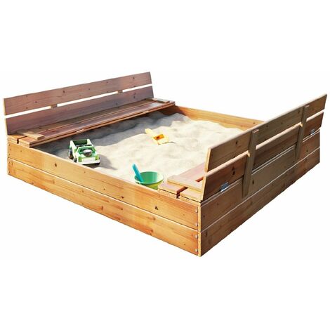 Sandkasten Sandbox mit Deckel SITZBÄNKEN Sandkiste 150x150CM Holz Sc 