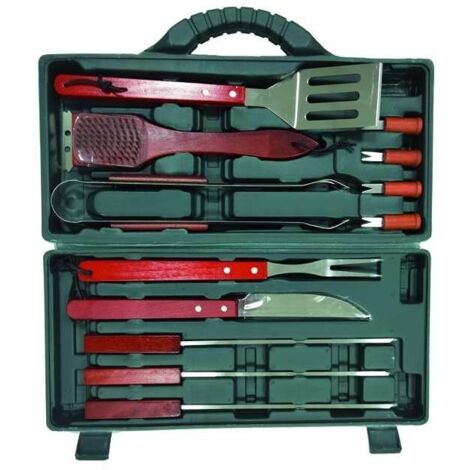 Sandrigarden Set per Barbecue 12 Pezzi Acciaio Inox e Legno in Valigetta