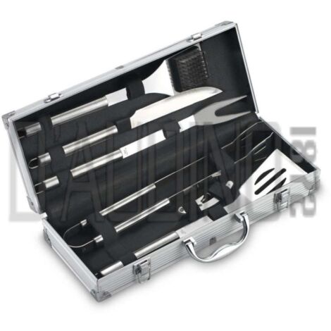 Sandrigarden Set per Barbecue 6 Pezzi Acciaio Inox in Valigetta