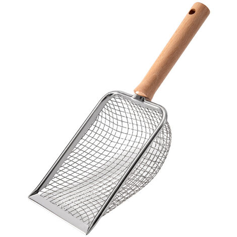Sandschaufel, Holzgriff, Edelstahl, Katzenstreuschaufel, Katzenstreu-Spezialwerkzeug, Kletternde Haustier-Sandschaufel