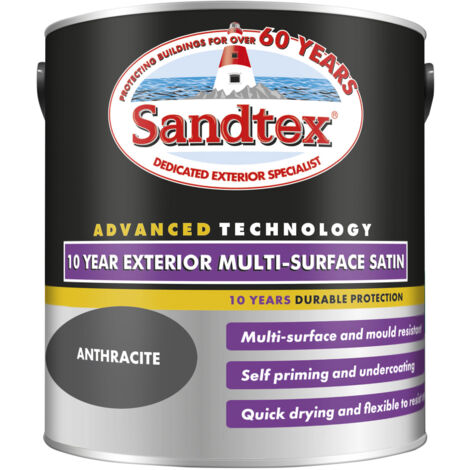 Sandtex 10 Year Exterior Multi Surface Satin - Anthracite - 2.5L
