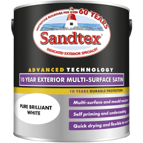 Sandtex 10 Year Exterior Multi Surface Satin - Brilliant White - 2.5L