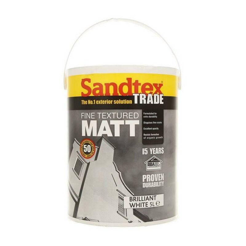 Sandtex - Fine Textured Masonry Paint - Brilliant white - 5L