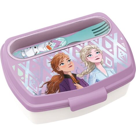 Sandwich box plastica bimbi Disney Frozen con posate, senza BPA, lavabile e riutilizzabile con chiusura di sicurezza