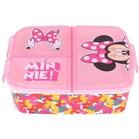 Sandwich box plastica bimbi Disney Minnie, senza BPA, con 3 scomparti e chiusura di sicurezza, lavabile e riutilizzabile