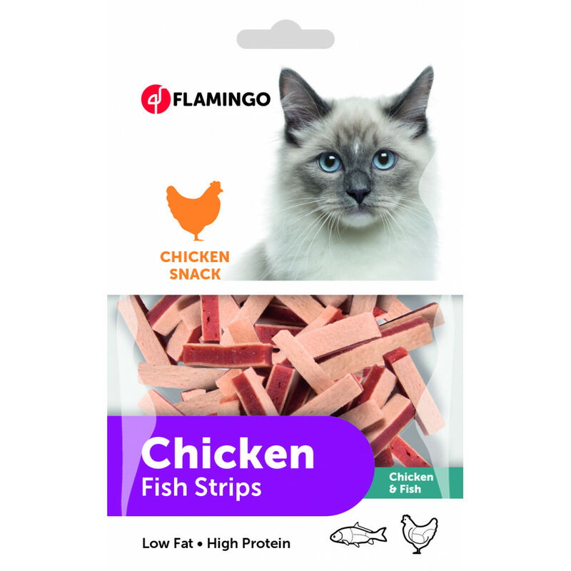 

golosina de pollo y pescado en forma de sándwich. Bolsa de 85 g. para gato.