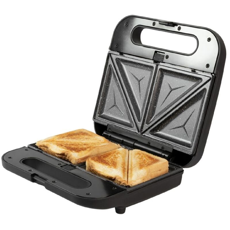 Sandwichera con Placas Intercambiables Rock'n Toast 1000 3in1. 800 w, Capacidad 2 Sándwiches, Acabados Acero Inox, Revestimiento de Piedra, Incluye 3