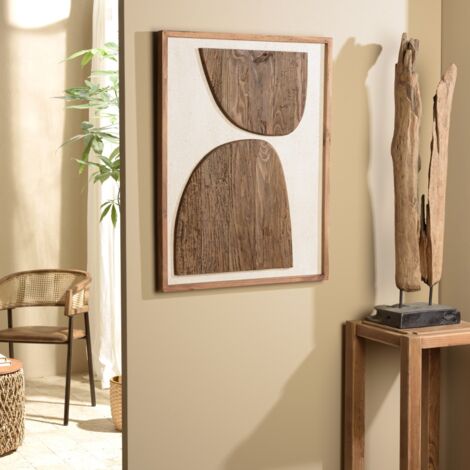 SANDY - Décoration murale 62x82cm bois de Pin recyclé sur fond blanc