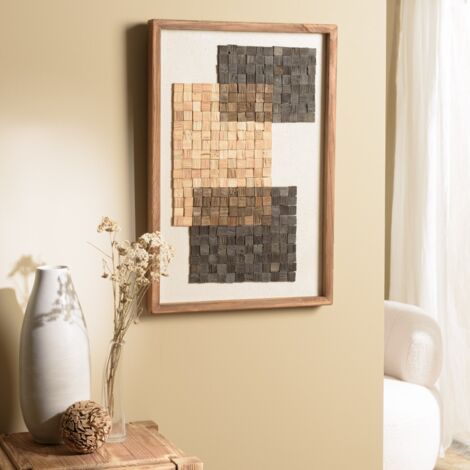 SANDY - écoration murale 42x62cm mosaïque beige/noire bois Pin recyclé