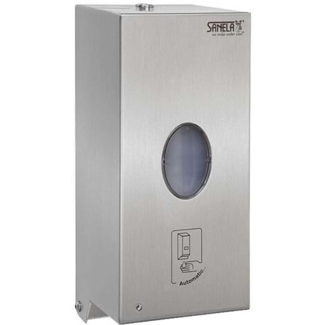 Sanela Complementi in acciaio inox - Distributore di sapone e disinfettante a parete in acciaio inox, contenitore interno in plastica, 850 ml SLZN 71E