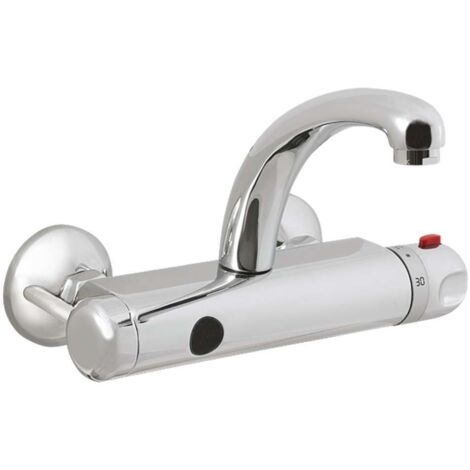 Sanela Grifos automáticos - Grifo termostático de lavabo, alimentación 230V AC/24V DC, acero inoxidable SLU 25