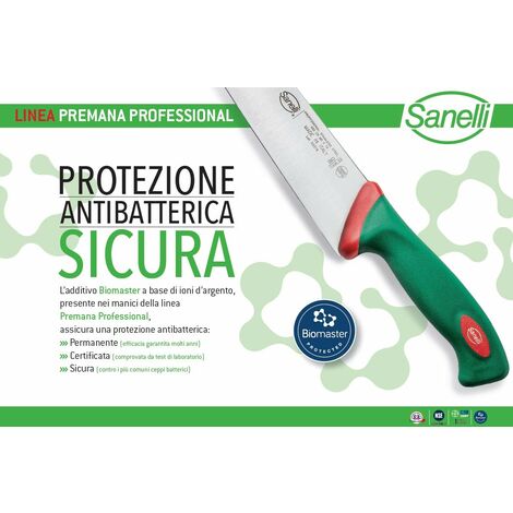 Sanelli linea Premana Professional Coltello Scimitarra Larga XL, Acciaio inox, Verde/Rosso, lunghezza lama 20 cm.