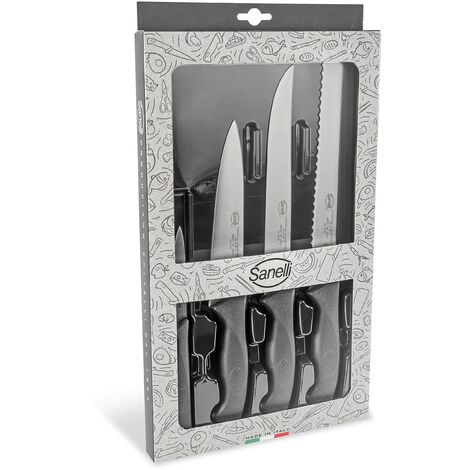 Sanelli Linea Skin Confezione coltelli Professionali Chef 4 pz, Acciaio Inox