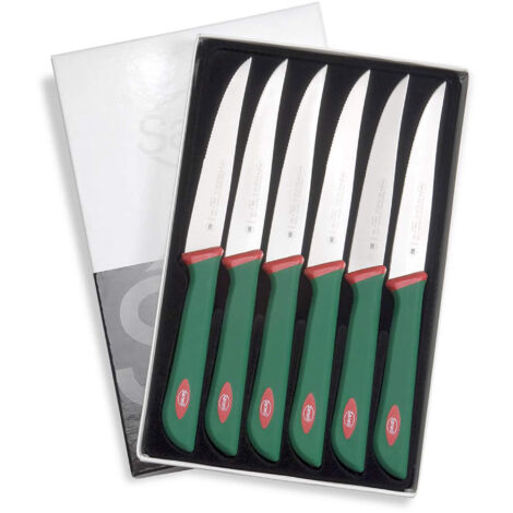 Sanelli Premana Professional Confezione Coltelli Costata, Acciaio Inossidabile, Verde/Rosso, 25.5x15.5x2.0 cm, 6 unità