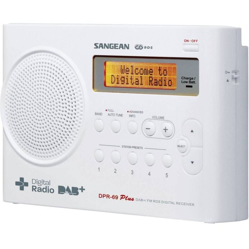 Sangean DPR-69+ Radio portatile DAB+, FM Funzione di carica della batteria Bianco