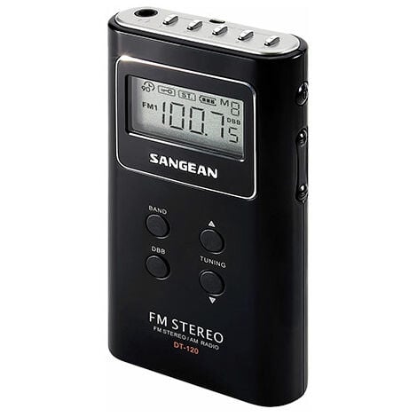 Sangean dt-120 black portable radio am/fm 15 presets