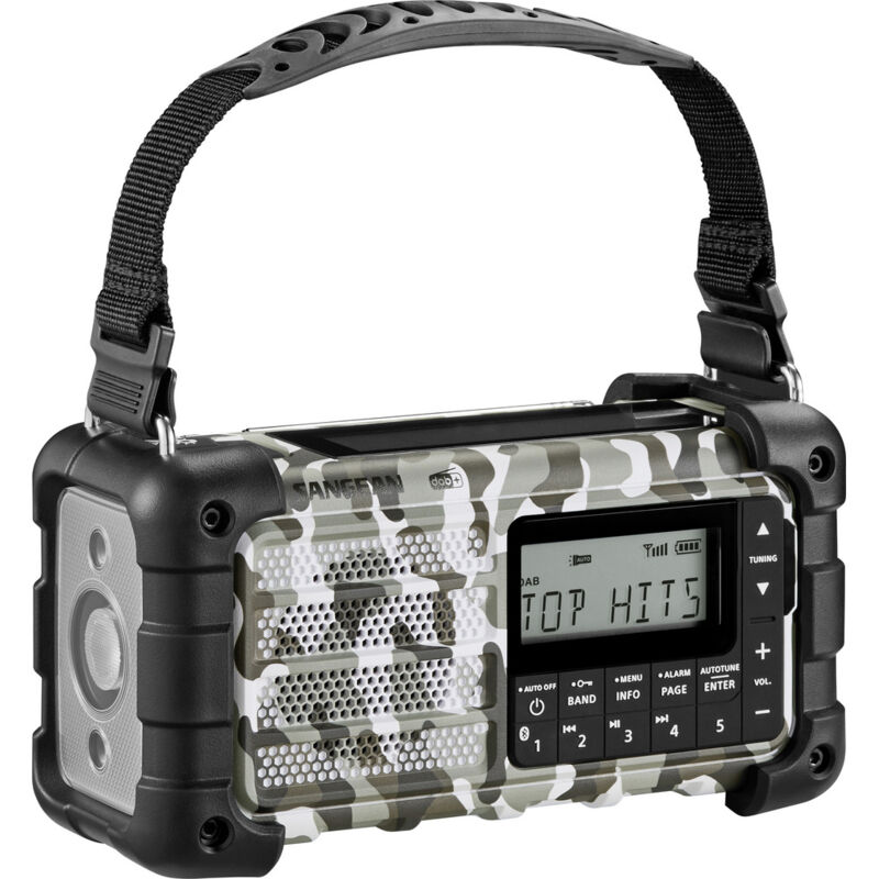 Sangean MMR-99 DAB+ Camo Radio d'urgence DAB+, FM AUX, USB, Bluetooth panneau solaire, manivelle, fo