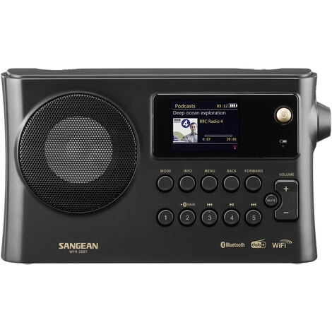 Sangean WFR-28BT Internet Tischradio DAB+, FM WLAN, Bluetooth®, AUX Akku-Ladefunktion, Spotify Schw