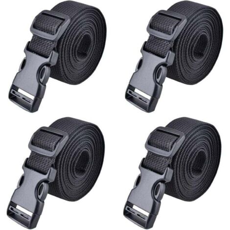 Sangle à Boucle Rapide 25 mm 38 mm Sangle d'Arrimage 4 Pièces Sangle à Cliquet Plastique Courroie de Serrage pour Fixation Bagage (1,5 m, A - Noir - 25mm)