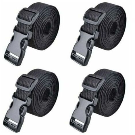 Sangle à boucle rapide Sangle de fixation plastique Sangle à cliquet pour fixation bagage 25 mm, 200 cm Fontainebleau Noir 4 pièces