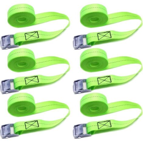 Sangle à Cliquet 1mx25mm - Lot de 6 Sangles de Serrage avec Boucle pour Porte-Bagages de Toit, Camionnettes, Voitures, Vélos (Vert)