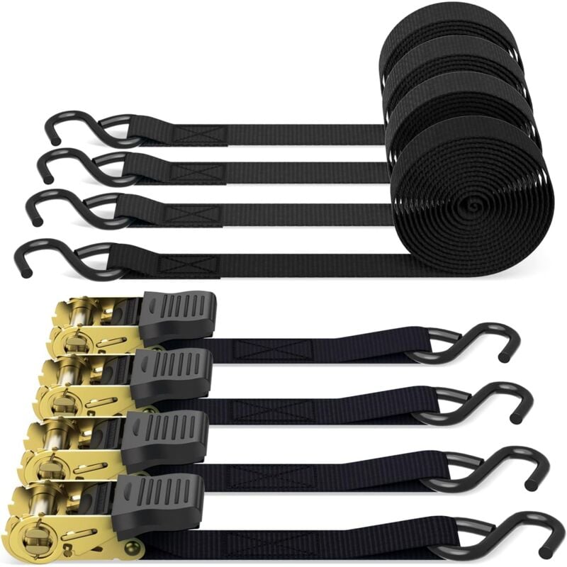 Sangle à cliquet 4 pièces, 680kg 5 m Sangles de Serrage à cliquet Sangle d'arrimage avec tendeur à cliquet pour Le Transport Quotidien et Le