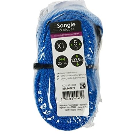 Sangle à cliquet avec crochet longueur 5 mètres