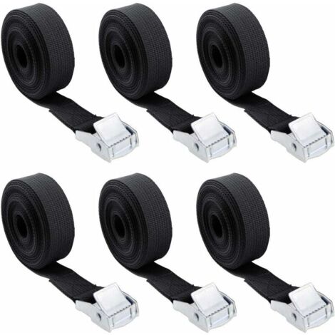 -Sangle à Griffe Sangle d'Arrimage Sangle de Fixation pour Transport Moto, Camion Sangle Arrimage, Charge maximale 250 kg 6 Pieces à 2.5 cm x 5 m (Noire)