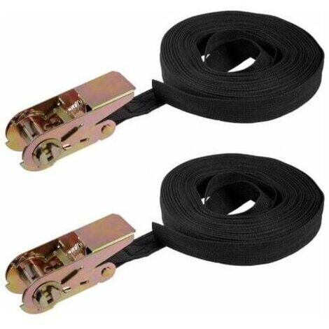Sangle arrimage cliquet Sangles Cargo 10mx25mm 250kg Charge Travail 2Pcs Sangle arrimage cliquet