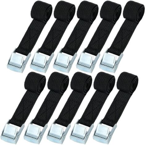 Sangle d'Arrimage, 10pcs 0.5m x 2cm Kit de Fixation avec Sangle de Serrage Boucle de Serrage, pour Moto, Voiture, Porte Vélo, Puissance de Traction: 200 kg/Pièce (Black)