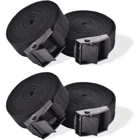 Sangle d'Arrimage, 4 Pièces Sangle de Serrage à Cliquet Sangles de Verrouillage Sangle avec Boucle de Serrage Sangle de Fixation pour Moto Voiture, Porte Vélo Bagages 2,5 cm x 1 m