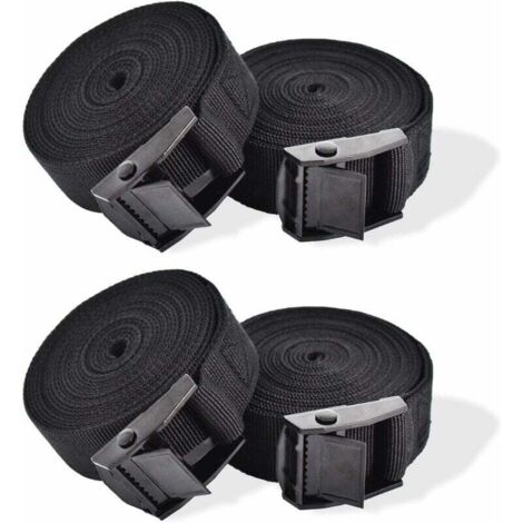 Sangle d'Arrimage, 4 Pièces Sangle de Serrage à Cliquet Sangles de Verrouillage Sangle avec Boucle de Serrage Sangle de Fixation pour Moto Voiture, Porte Vélo Bagages 2,5 cm x 1 m