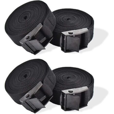 Sangle d'Arrimage, 4 Pièces Sangle de Serrage à Cliquet Sangles de Verrouillage Sangle avec Boucle de Serrage Sangle de Fixation pour Moto Voiture, Porte Vélo Bagages 2,5 cm x 1 m