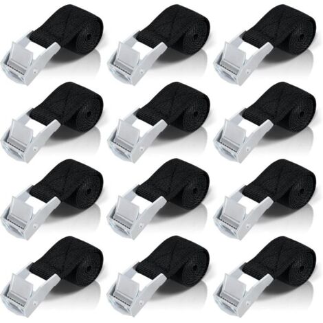 Sangle d'arrimage 50cm – Lot de 12 sangles à cliquet – Boucle de serrage en acier inoxydable – Capacité 200kg pour fixation moto/voiture/vélo - 12pcs