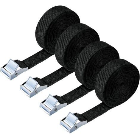Sangle d'Arrimage, 5M 4PCS Kit de Fixation avec Sangle de Serrage Boucle de Serrage, pour Moto, Voiture, Porte Vélo, Puissance de Traction: 500 kg/Pièce (Black)