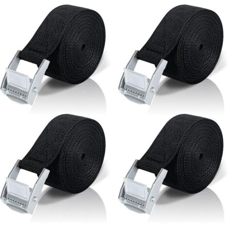 Sangle d'arrimage 5M – Lot de 4 sangles à cliquet – Boucle de serrage en alliage de zinc – Capacité de charge 200 kg – Pour fixation moto, voiture, vélo