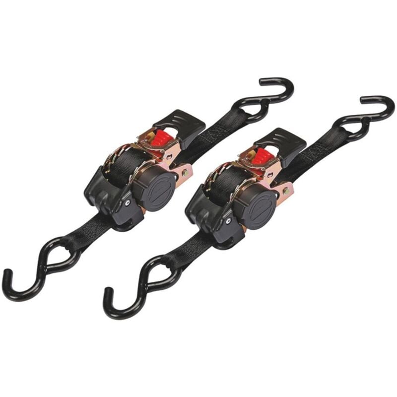 Sangle d'arrimage à cliquet rétractable, lot de 2, sangle a cliquet automatique, avec crochet double s, charge maximale 0.4 t, sangle cliquet pour