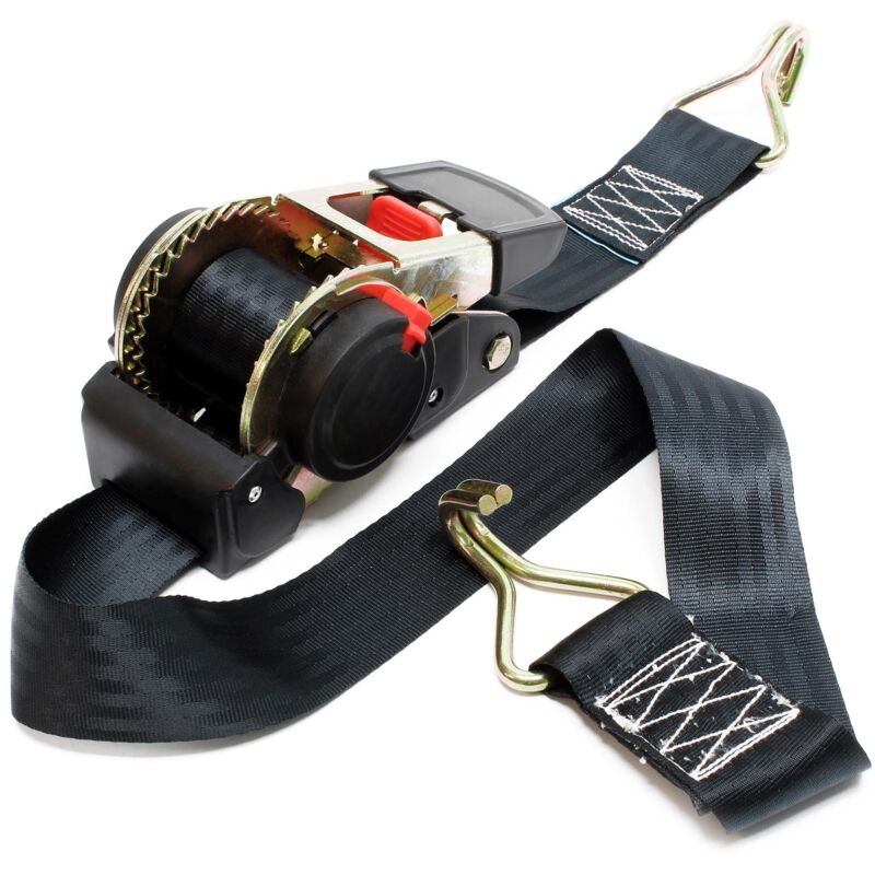 Wiltec - Sangle d'arrimage 1,8 m x 50 mm Traction 750 daN pes Crochet avec Tendeur à cliquet Auto-enrouleur