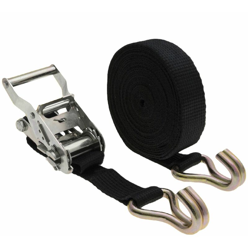 Sangle d'arrimage avec tendeur à cliquet et 2 crochets - 35 mm x 7 m - Noir Linxor