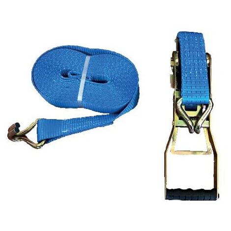 Sangle d'arrimage bleu avec cliquet ergonomique à poignée longue et tension inversée 9m par 50mm capacité 5 tonnes - LECUYER