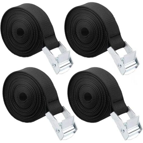 Sangle d'arrimage de 2 m - 4 sangles de fixation avec cliquet - Sangle de fixation courte - Pour porte-vélos - Noir