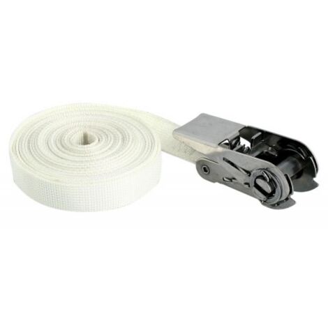 Sangle d'arrimage polyester à cliquet inox, coloris écru, largeur 25 mm, longueur 5 m - LECUYER