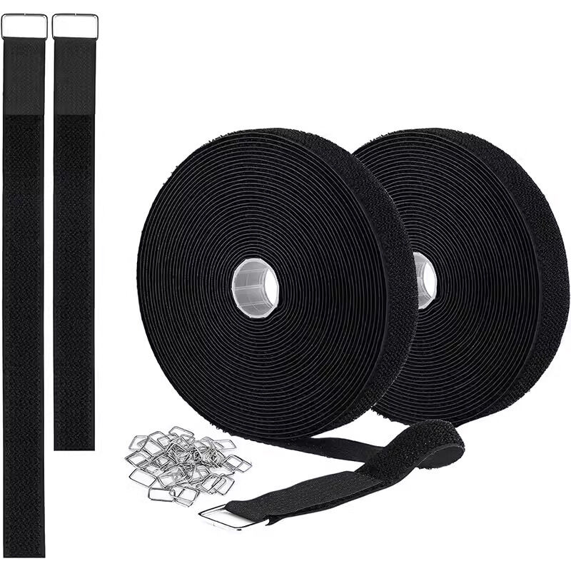 Sangle d'arrimage réglable avec 25 boucles métalliques pour l'organisation ou le stockage, réutilisable (5 mètres, noir)